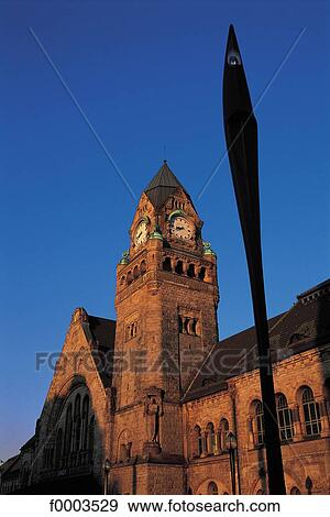 station, tower, clock, streetlight, monument, rail transport, Europe View Large Photo Image Stock Photo - station, tower, clock, streetlight, monument, rail transport, Europe. Fotosearch