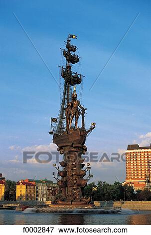 Stock Photo - statue, boat, Russia, Europe, monument, Moscow. Fotosearch