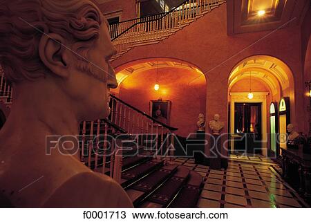 Stock Image - statue, stairs, inside, indoors, United Kingdom, England, Britain. Fotosearch
