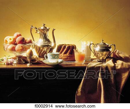tea, breakfast, teapot, cake, orange juice, egg, eggs View Large Photo Image Picture - tea, breakfast, teapot, cake, orange juice, egg, eggs. Fotosearch