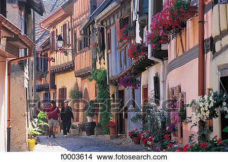 traditional dwelling, lane, alley, house, Alsace, Eguisheim, Europe View Large Photo Image Picture - traditional dwelling, lane, alley, house, Alsace, Eguisheim, Europe. Fotosearch