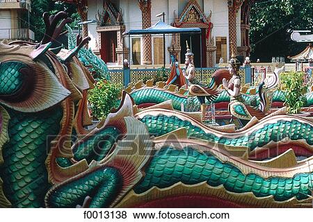 Stock Photo - travel, mythology, Thai temple, open air, exterior, animal in art. Fotosearch