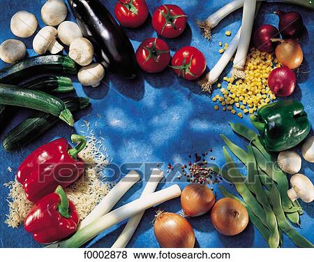 Stock Photo - vegetable, onion, pepper, mushroom, aliment, aliment, tomato. Fotosearch