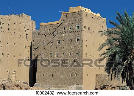 Stock Image - village, front, house, building, buildings, Yemen, Middle East. Fotosearch