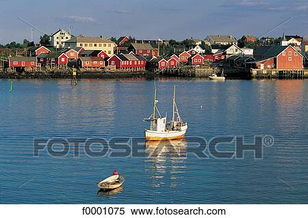 Stock Photography - village, sea, Norway, Europe, Little Venice, Moskenesoy, Arctic Ocean. Fotosearch