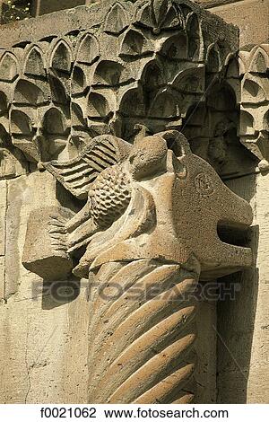 Stock Image - Armenia, Etchmiadzine, cathedral, sculpted detail. Fotosearch