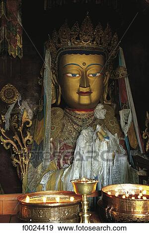 Stock Photo - China, Tibet, Lhasa, Jamkhang chapel, statue of Maitreya, "the future Buddha". Fotosearch