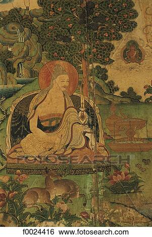 Stock Photograph - China, Tibet, Lhasa, Norbulingka Palace, wall painting. Fotosearch