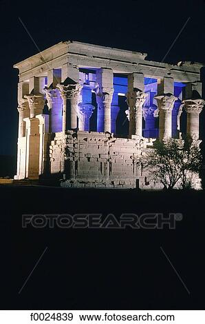 Egypt, Aswan, Philae Temple, kiosk of Trajan by night View Large Photo Image Stock Photo - Egypt, Aswan, Philae Temple, kiosk of Trajan by night. Fotosearch