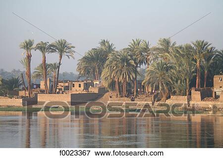 Egypt, between Qina and Luxor, village along the Nile View Large Photo Image Stock Photo - Egypt, between Qina and Luxor, village along the Nile. Fotosearch