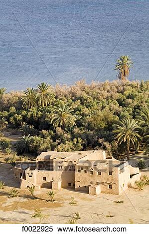 Stock Photography - Egypt, Libyan desert, Siwa Oasis, hotel along the Salted Lake. Fotosearch