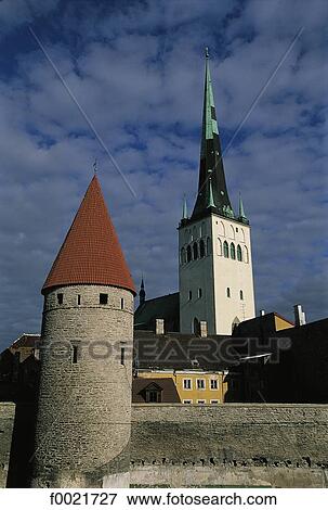 Estonia, Tallinn, old city, Oleviste church View Large Photo Image Stock Photo - Estonia, Tallinn, old city, Oleviste church. Fotosearch