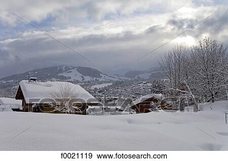 France, Alps, Megeve, chalets under snow View Large Photo Image Stock Photo - France, Alps, Megeve, chalets under snow. Fotosearch