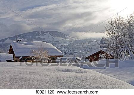 France, Alps, Megeve, chalets under snow on sunrise View Large Photo Image Stock Image - France, Alps, Megeve, chalets under snow on sunrise. Fotosearch