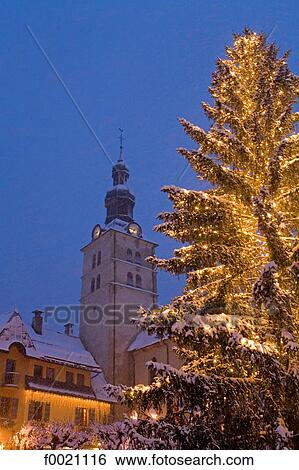 Stock Photograph - France, Alps, Megeve, dowtown by night. Fotosearch
