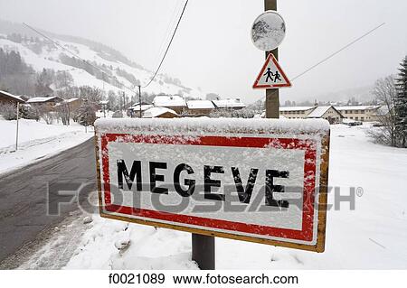 France, Alps, Megeve, roadsign under snow View Large Photo Image Stock Photo - France, Alps, Megeve, roadsign under snow. Fotosearch