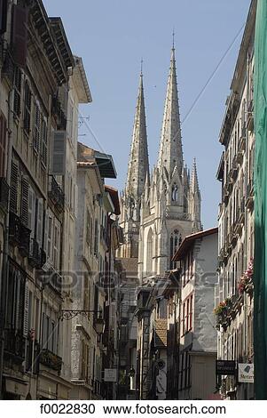 France, Aquitaine, Bayonne, Vieux Bayonne district, facades and glimpse of the Saint Mary Cathedral View Large Photo Image Stock Image - France, Aquitaine, Bayonne, Vieux Bayonne district, facades and glimpse of the Saint Mary Cathedral. Fotosearch