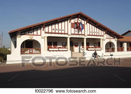 Stock Photograph - France, Aquitaine, Guéthary, city hall. Fotosearch