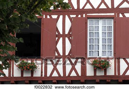 France, Aquitaine, La Bastide-Clairence, windows of half-timbered house View Large Photo Image Stock Image - France, Aquitaine, La Bastide-Clairence, windows of half-timbered house. Fotosearch