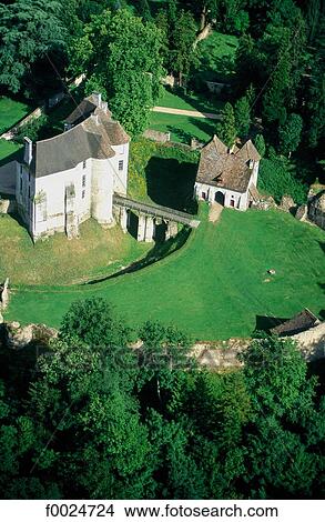 Picture - France, Normandy, Harcout, aerial view of the castle. Fotosearch
