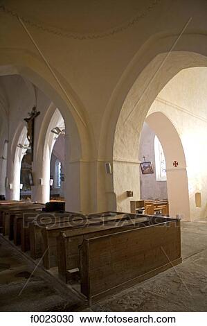 Stock Image - France, Poitou Charentes, Re Island, Ars-en-Ré, inside the church. Fotosearch