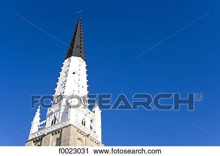 Stock Image - France, Poitou Charentes, Re Island, Ars-en-Ré, belfry. Fotosearch