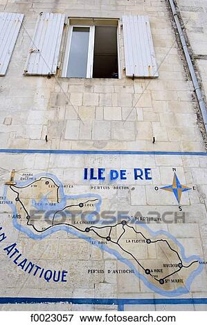 France, Poitou Charentes, Re Island, island map painted on a facade View Large Photo Image Stock Photo - France, Poitou Charentes, Re Island, island map painted on a facade. Fotosearch