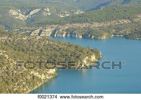 France, Provence, Esparron-de-Verdon Lake, aerial view View Large Photo Image Picture - France, Provence, Esparron-de-Verdon Lake, aerial view. Fotosearch