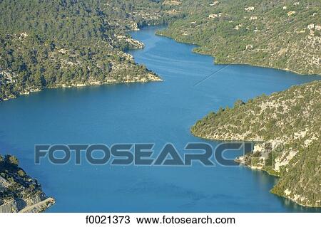 Stock Image - France, Provence, Esparron-de-Verdon Lake, aerial view. Fotosearch