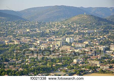 Stock Photo - France, Provence, Manosque and vicinity, aerial view. Fotosearch