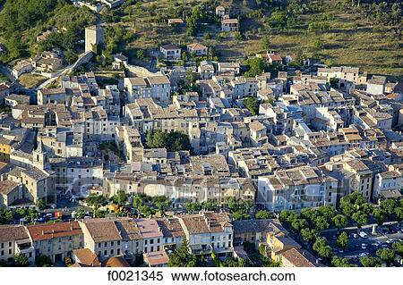 Stock Photography - France, Provence, Valensole Plateau, Riez Village, aerial view. Fotosearch