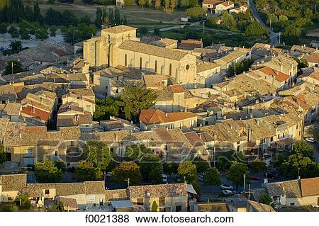 France, Provence, Valensole Village, aerial view View Large Photo Image Stock Photo - France, Provence, Valensole Village, aerial view. Fotosearch