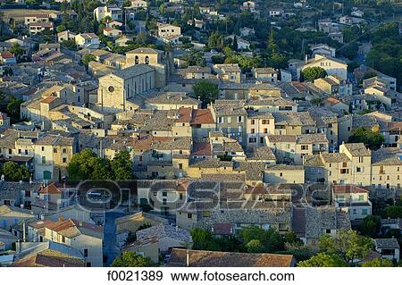 France, Provence, Valensole Village, aerial view View Large Photo Image Stock Photo - France, Provence, Valensole Village, aerial view. Fotosearch