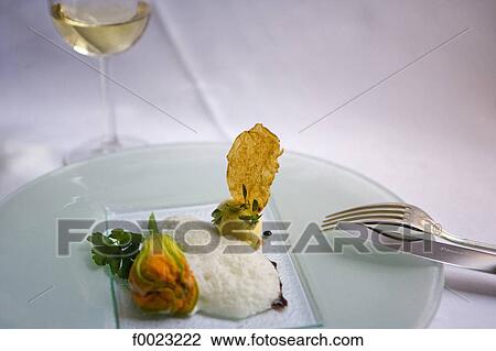 France, Touraine, Blois, restaurant, stuffed zucchini flower View Large Photo Image Stock Image - France, Touraine, Blois, restaurant, stuffed zucchini flower. Fotosearch