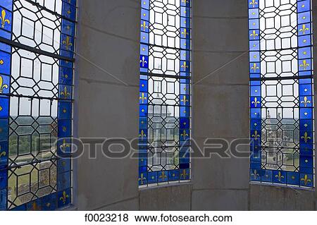 Stock Photo - France, Touraine, Chambord, castle, stained glasses. Fotosearch