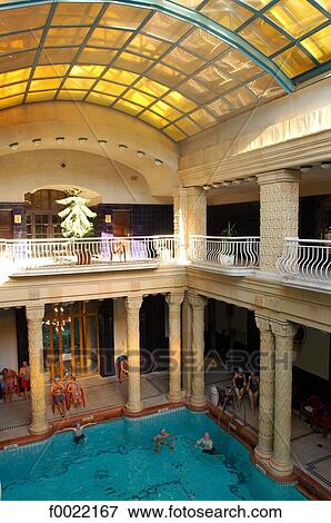 Hungary, Budapest, Gellert Hotel Bath, indoor swimming pool View Large Photo Image Stock Photo - Hungary, Budapest, Gellert Hotel Bath, indoor swimming pool. Fotosearch