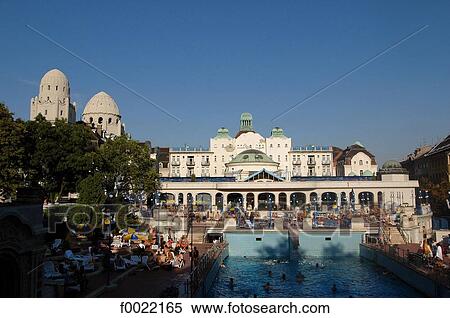 Hungary, Budapest, Gellert Hotel Bath, outdoor swimming pool View Large Photo Image Stock Photography - Hungary, Budapest, Gellert Hotel Bath, outdoor swimming pool. Fotosearch
