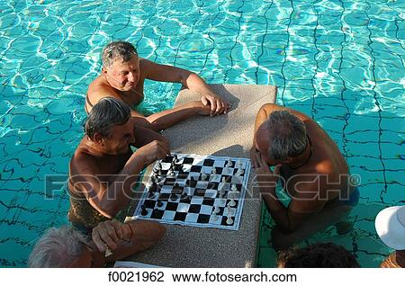 Stock Image - Hungary, Budapest, Széchenyi Bath, swimming pool, chess. Fotosearch