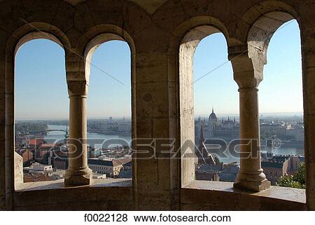 Stock Photo - Hungary, Budapest, view from Fishermen's Bastion. Fotosearch