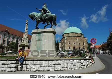 Stock Image - Hungary, Pécs, Széchenyi tér square, church-mosque. Fotosearch