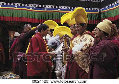 India, Jammu and Kashmir, Ladakh, during the Tikse festival, distribution of offerings and sashes View Large Photo Image Stock Photography - India, Jammu and Kashmir, Ladakh, during the Tikse festival, distribution of offerings and sashes. Fotosearch