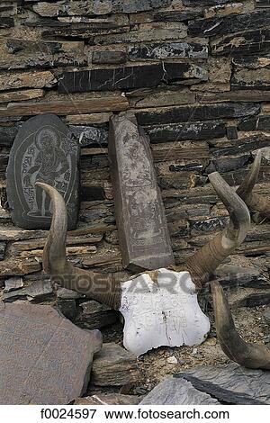 India, Jammu and Kashmir, Ladakh, yak horn and carved mani View Large Photo Image Stock Photo - India, Jammu and Kashmir, Ladakh, yak horn and carved mani. Fotosearch