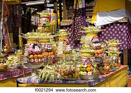 Indonesia, Bali, Sukawati, temple festival, offerings View Large Photo Image Picture - Indonesia, Bali, Sukawati, temple festival, offerings. Fotosearch