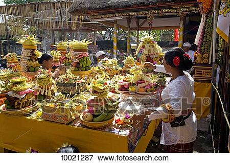 Stock Photo - Indonesia, Bali, Sukawati, temple festival, offerings. Fotosearch