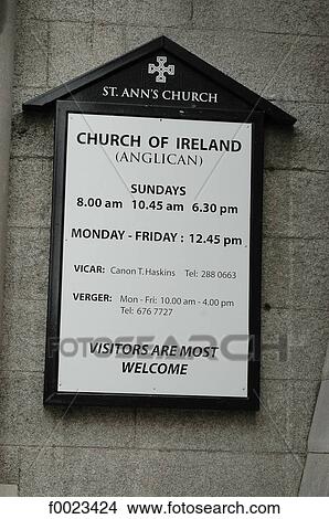 Irelande, Dublin, St Ann's Anglican Church, mass timetables View Large Photo Image Picture - Irelande, Dublin, St Ann's Anglican Church, mass timetables. Fotosearch