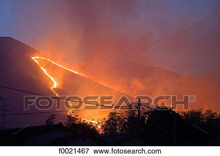 Japan, island of Kyushu, Beppu, grass burning festival of Mount Ohgiyama View Large Photo Image Stock Photo - Japan, island of Kyushu, Beppu, grass burning festival of Mount Ohgiyama. Fotosearch