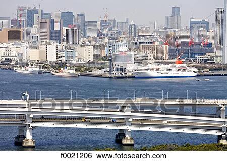 Japan, Tokyo, Daiba quarter, Rainbow Bridge View Large Photo Image Stock Photograph - Japan, Tokyo, Daiba quarter, Rainbow Bridge. Fotosearch