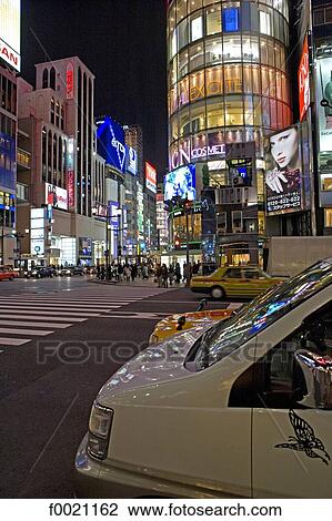Japan, Tokyo, Ginza quarter by night View Large Photo Image Stock Image - Japan, Tokyo, Ginza quarter by night. Fotosearch