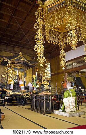 Stock Image - Japan, Tokyo, Shiba quarter, Zojoji shintoist temple, indoor. Fotosearch