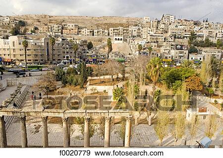 Jordan, Amman, city view from the roman theatre View Large Photo Image Stock Photo - Jordan, Amman, city view from the roman theatre. Fotosearch